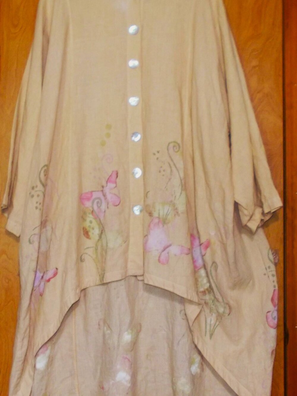 Blue Fish/Barclay Hand-Painted A-Line Duster 2 B56" fit OS? Exquisite Art, Linen